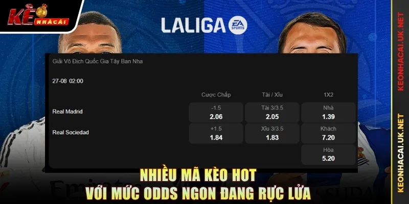 Nhiều mã kèo hot với mức odds ngon đang rực lửa